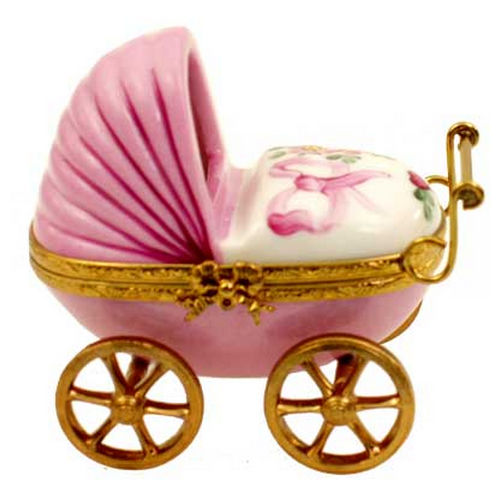 Magnifique Baby Carriage with Baby Girl Limoges Box