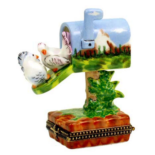 Magnifique Mountain Scene Mailbox with Doves Limoges Box