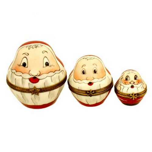 Magnifique Three Stacking Roly Poly Santas Limoges Box
