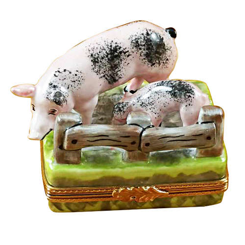 Magnifique Two Spotted Pigs By Fence Limoges Box
