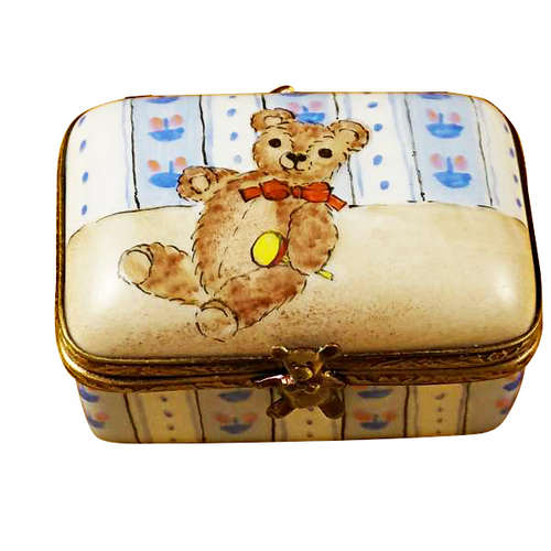 Magnifique Rectangle Box with Teddy Bear Limoges Box