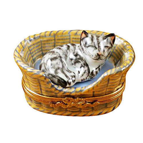 Magnifique Dreaming Cat with Mouse Inside Limoges Box