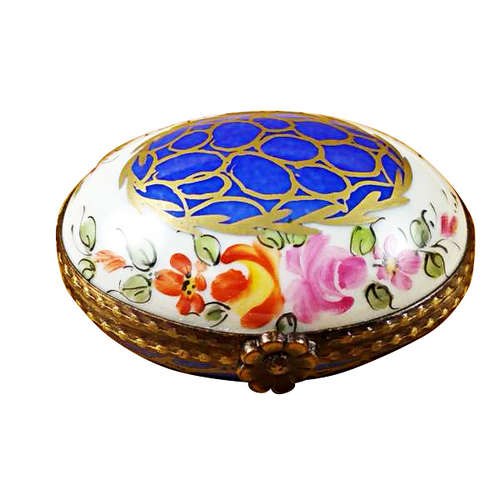 Magnifique Blue Oval with Gold Circles Limoges Box