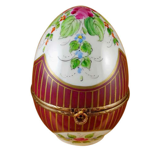 Magnifique Large Floral Burgundy Egg Limoges Box