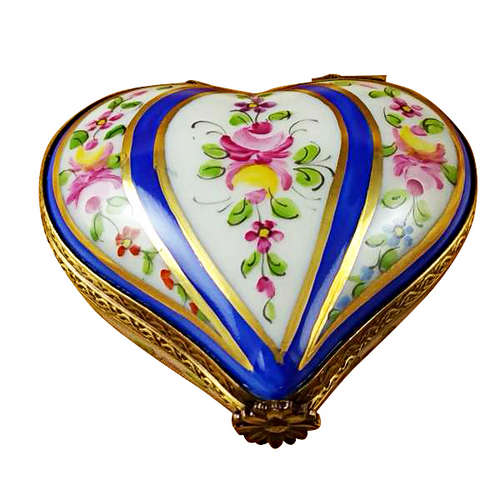 Magnifique Blue Striped Heart Limoges Box