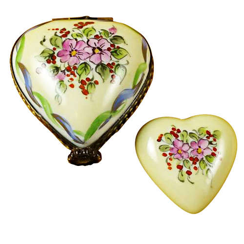 Magnifique Yellow and Green Heart with Heart Limoges Box