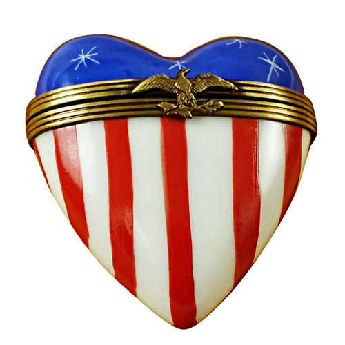 Magnifique American Flag Heart Limoges Box
