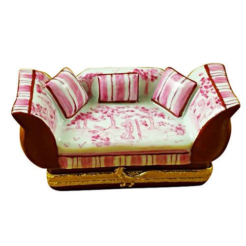 Magnifique Pink Toile Sofa with Pillows Limoges Box