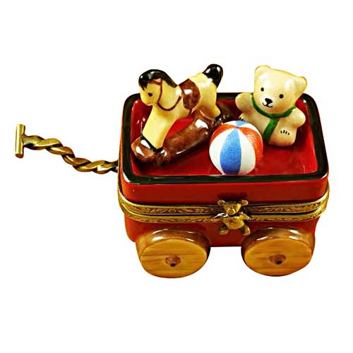 Magnifique Little Red Wagon with Teddy Bear Limoges Box