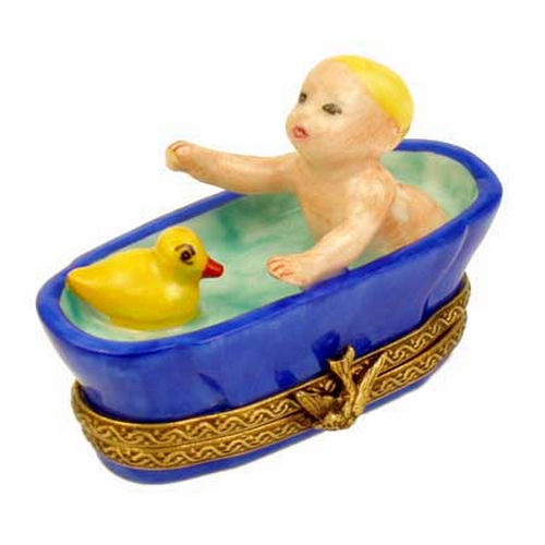 Magnifique Baby in the Tub with a Duck Limoges Box