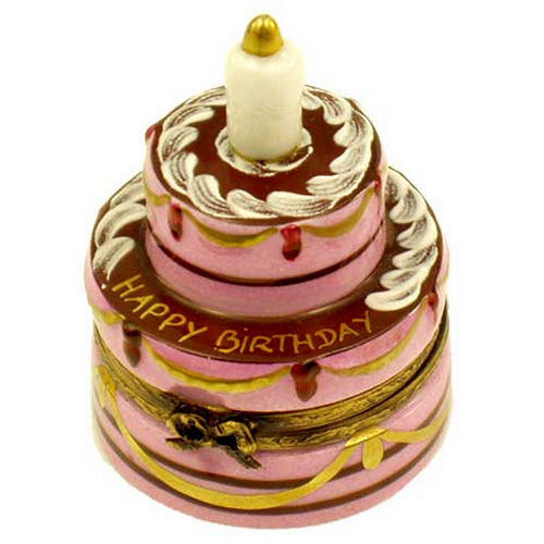 Magnifique Luscious Birthday Cake with Candle Limoges Box
