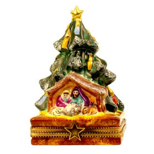 Magnifique Christmas Tree with Nativity Scene (gold star) Limoges Box