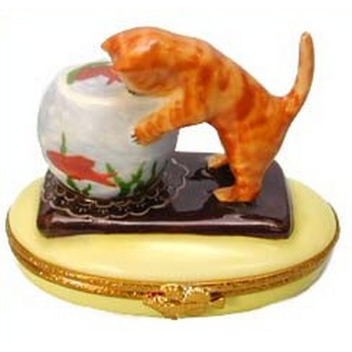 Artoria Cat with Fishbowl Limoges Box