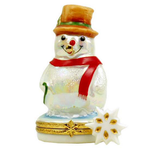 Artoria Snowman with Gold Pipe Limoges Box