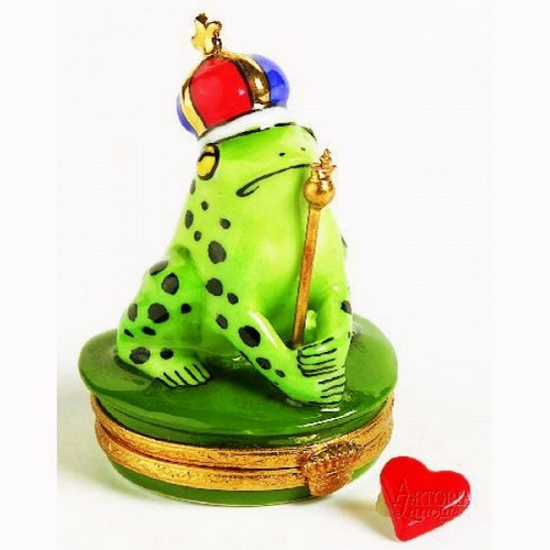 Artoria Frog Prince with Red and Blue Crown Limoges Box