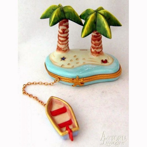 Artoria Palm Trees with Row Boat Limoges Box
