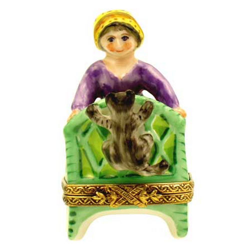 Chamart Young Girl on a Chair with Cat Limoges Box