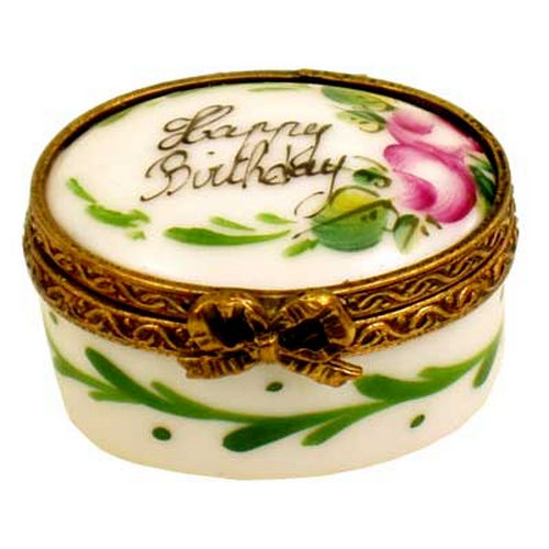 Chamart Happy Birthday Miniature Oval Limoges Box