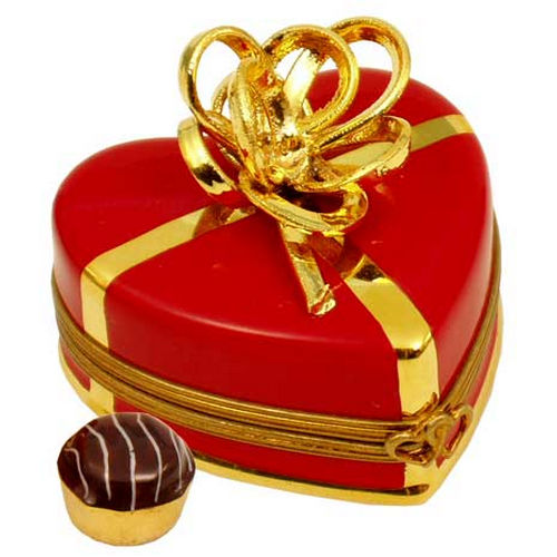 Rochard Red Heart with Gold Bow and Truffle Limoges Box