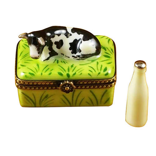 Rochard Cow with Milk Bottle Limoges Box
