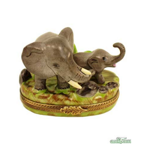 Rochard Elephant with Baby Limoges Box