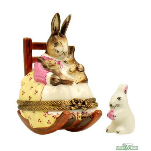 Rochard Mother Rabbit Rocking with Baby Limoges Box