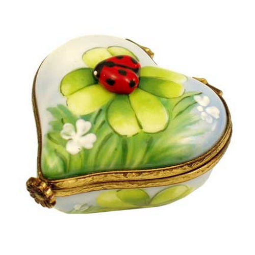 Rochard Ladybug on Heart with Clover Limoges Box
