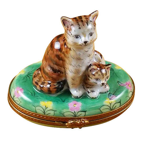 Rochard Mother Cat with Baby Limoges Box