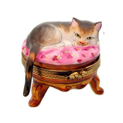 Rochard Cat on Pink Stool Limoges Box
