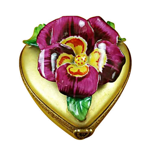 Rochard Pansy on Gold Heart Limoges Box