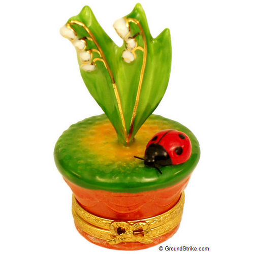 Rochard Lily of the Valley with Lady Bug in Pot Limoges Box
