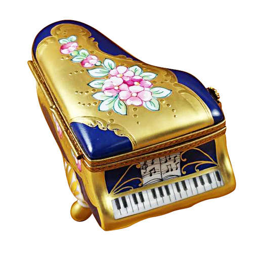 Rochard Grand Piano Roses Blue/Gold Limoges Box