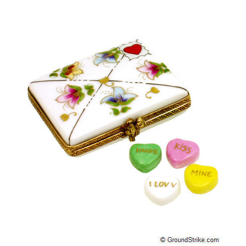 Rochard Envelope with Conversation Hearts Limoges Box