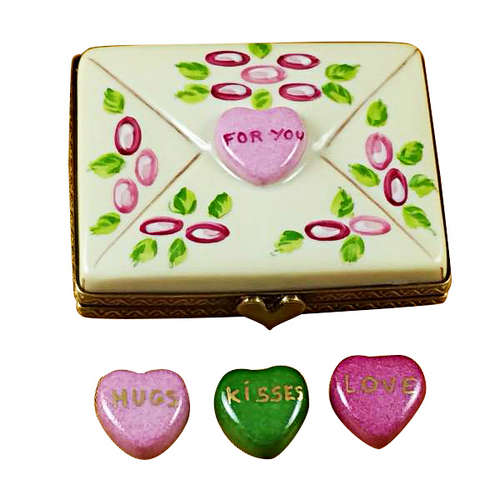 Rochard Envelope - For You with 3 Candy Hearts Limoges Box