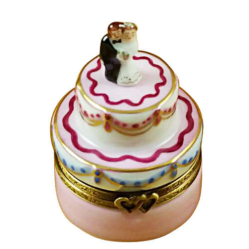 Rochard Mini Wedding Cake with Bride and Groom Limoges Box