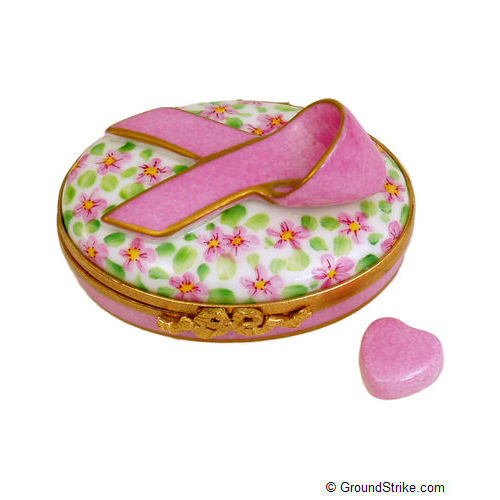 Rochard Pink Breast Cancer Ribbon Limoges Box