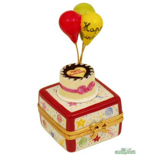 Rochard Birthday Cake with Balloons and Confetti Limoges Box