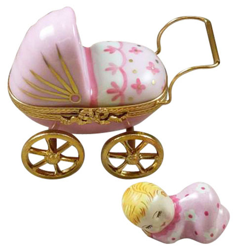 Rochard Baby Carriage Pink Limoges Box