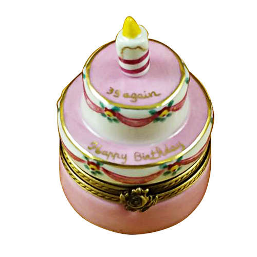 Rochard Pink Birthday Cake with Candle 39 Again Limoges Box