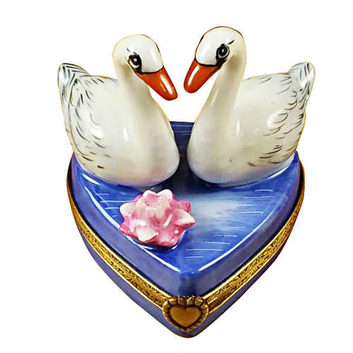 Rochard Two Swans on Heart Limoges Box