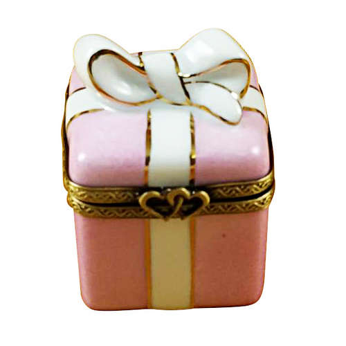 Rochard Pink Gift Wrapped Box with Gold Ribbon Limoges Box