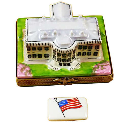 Rochard White House with Removable Flag Limoges Box