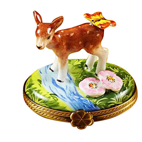 Rochard Deer with Butterfly and Flowers Limoges Box