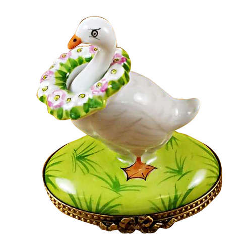 Rochard Goose with Spring and Christmas Wreaths Limoges Box