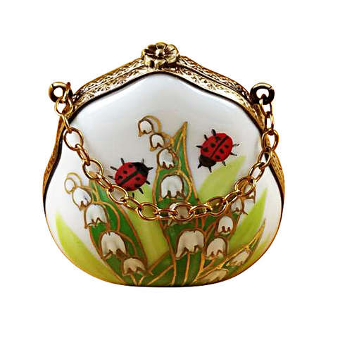 Rochard Lily of the Valley Purse with Ladybugs Limoges Box