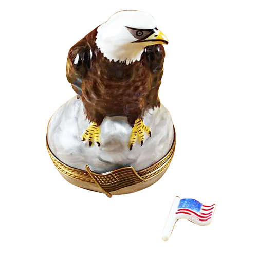 Rochard Bald Eagle with American Flag Limoges Box