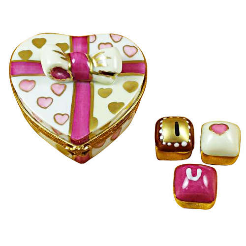 Rochard Pink Heart with Three Chocolates Limoges Box