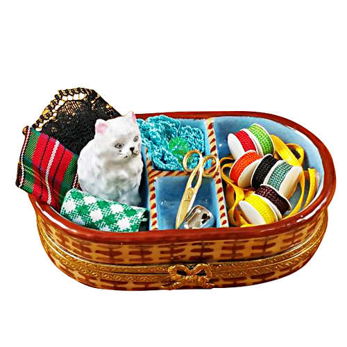 Rochard Sewing Basket with Cat Limoges Box