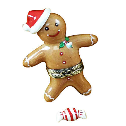 Rochard Santa Gingerbread Man with Peppermint Candy Limoges Box