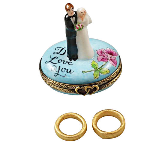 Rochard Bride and Groom with 2 Removable Rings Limoges Box